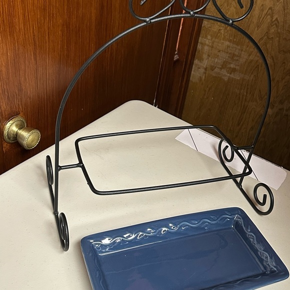 Vintage wrought iron stand holder with Appetizer Tray in cobalt blue - Picture 16 of 17